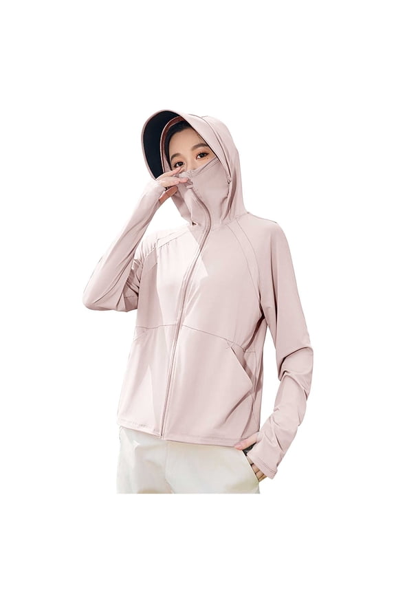 Sunscreen Jackets for Women Casual Long Sleeve Full Zip Lightweight Breathable Thin Hoodie Coats with Face Mesh