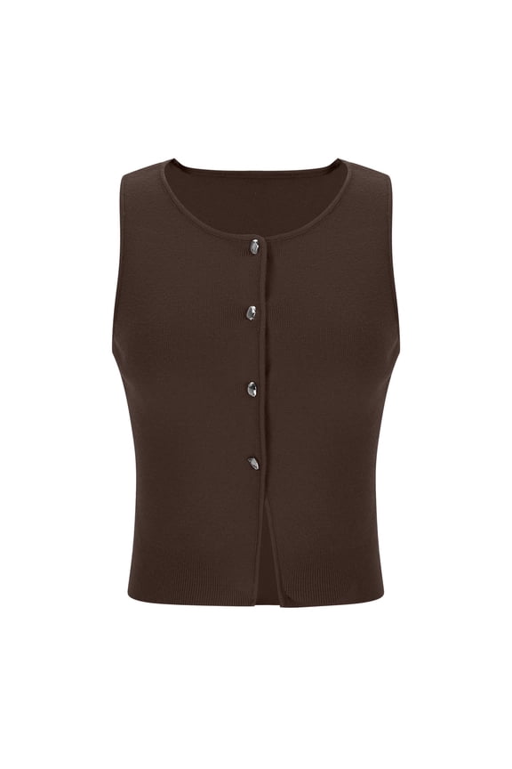 Sweater Vest for Women Sleeveless Tank Tops Crewneck Button down Pullover Lightweight Knitwear Top