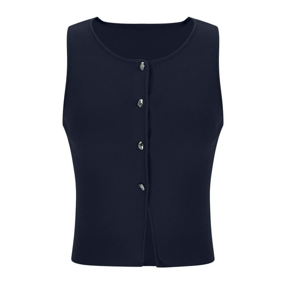 ZyeKqe Sweater Vest for Women Sleeveless Tank Tops Crewneck Button down Pullover Lightweight Knitwear Top