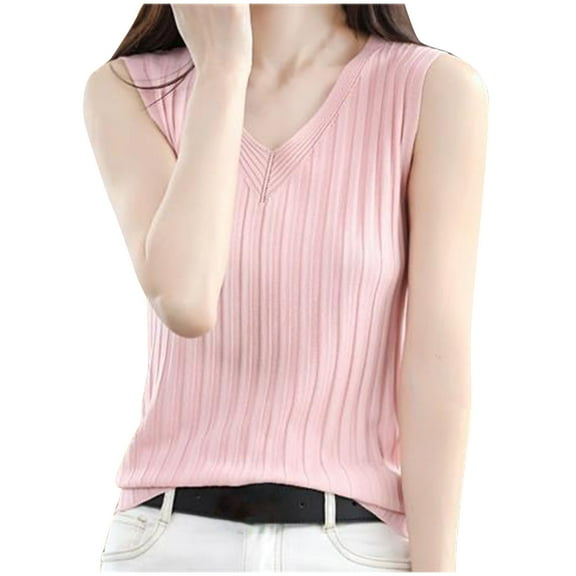 ZyeKqe Sweaters Vest for Women V Neck Sleeveless Pullover Knit Tops Ribbed Lightweight Knitwear Blouses