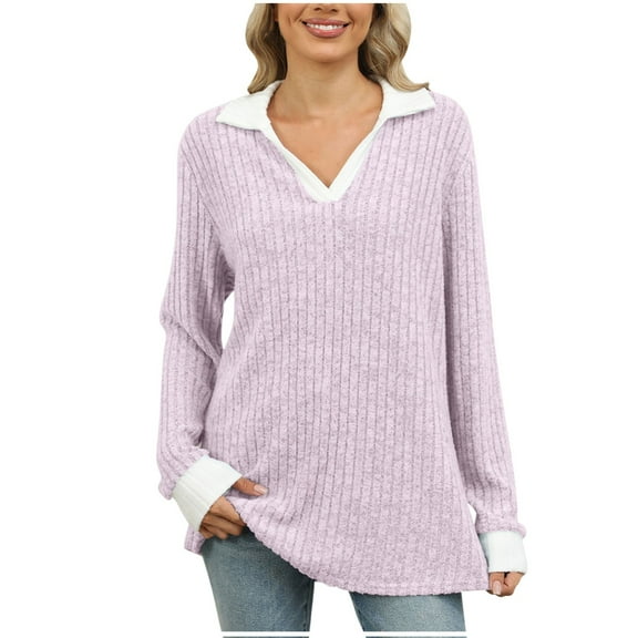 ZyeKqe Sweaters for Women Fall Winter Long Sleeve Shirts V Neck Knit Comfy Pullover Tops Loose Fitted Sweater