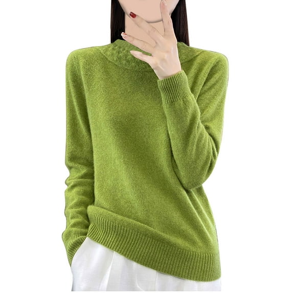 ZyeKqe Sweaters for Women High Neck Long Sleeve Shirts Solid Color Warm Pullover Knit Top Lightweight Fall Tops