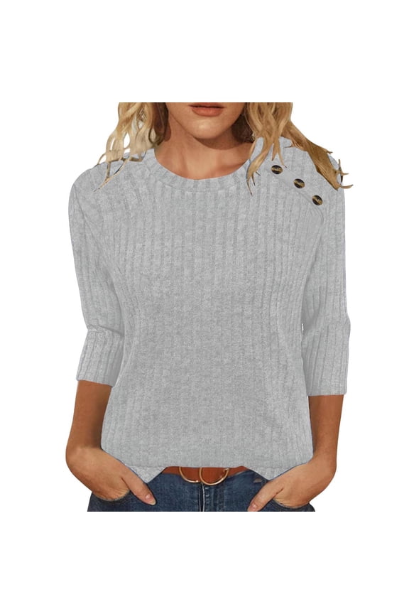Sweaters for Women Long Sleeve Shirts Ribbed Knit Going out Tops Lightweight Loose Fitted Blouses Tops