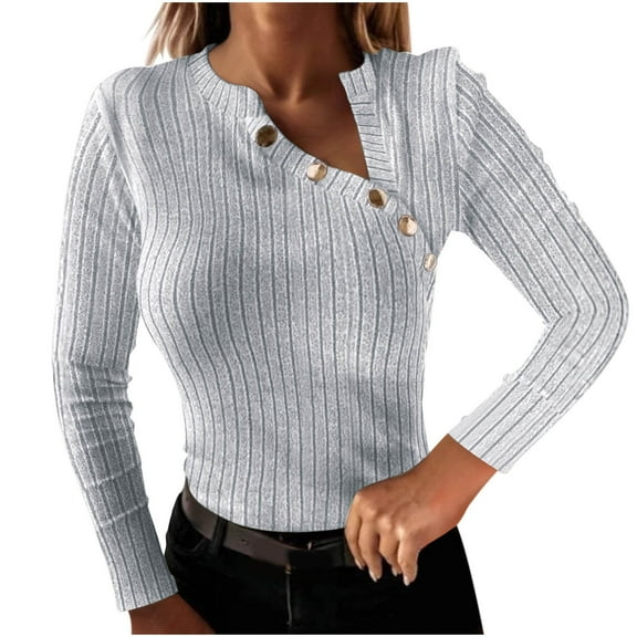 ZyeKqe Sweaters for Women Long Sleeve Top Crewneck Pullover Top Ribbed Knit Slim Fitted Stretchy Tees