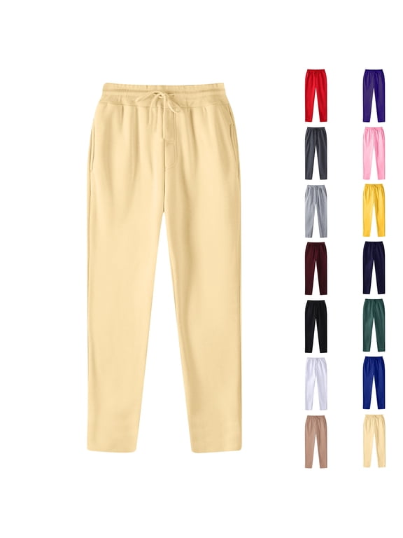 Womens Sweatpants Drawstring Elastic Waist Solid Color Joggers Unisex Straight Leg Workout Gym Trousers