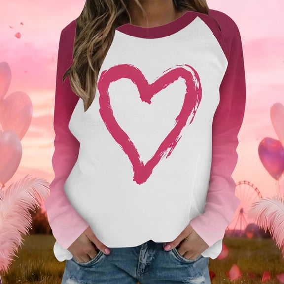 ZyeKqe Sweatshirts for Women Causal Valentines Day Long Sleeve Shirts Color Block Loose Warm Tunic Tops