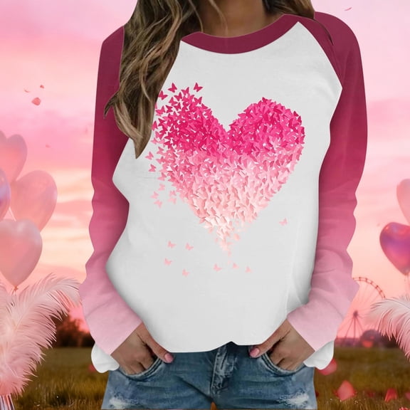 ZyeKqe Sweatshirts for Women Causal Valentines Day Long Sleeve Shirts Color Block Loose Warm Tunic Tops