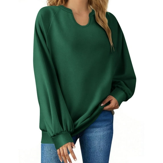 ZyeKqe Sweatshirts for Women Long Sleeve Tops Casual V Neck Pullover Top Loose Fitted Solid Comfy Plain Fall Outfits