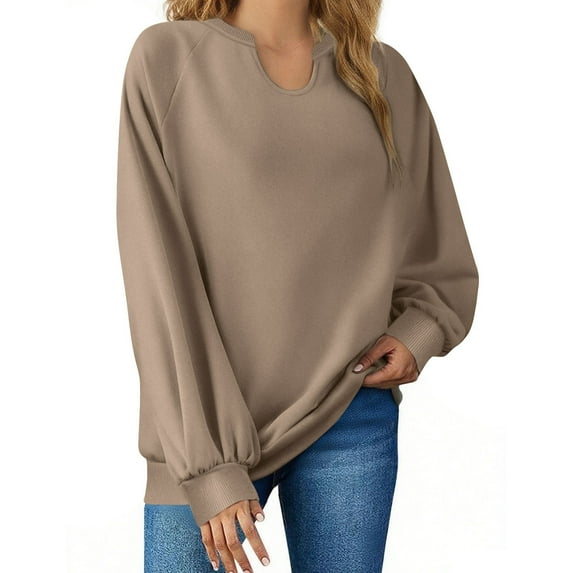 ZyeKqe Sweatshirts for Women Long Sleeve Tops Casual V Neck Pullover Top Loose Fitted Solid Comfy Plain Fall Outfits