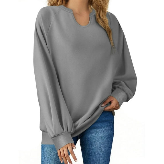 ZyeKqe Sweatshirts for Women Long Sleeve Tops Casual V Neck Pullover Top Loose Fitted Solid Comfy Plain Fall Outfits