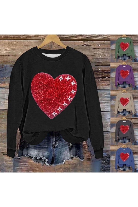 Sweatshirts for Women Plus Size Valentines Day Printed Tops Fleece Lined Long Sleeve Shirts Fashion Clothes