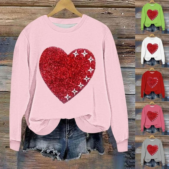 ZyeKqe Sweatshirts for Women Plus Size Valentines Day Printed Tops Fleece Lined Long Sleeve Shirts Fashion Clothes