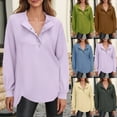 thumbnail image 1 of ZyeKqe Sweatshirts for Women Quarter Button V Neck Long Sleeve Loose Fitted Solid Color Casual Comfy Pullover Tops, 1 of 9