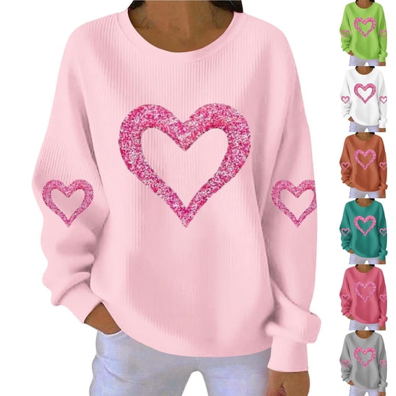ZyeKqe Sweatshirts for Women Valentines Day Printed Tops Drop Shoulder Causal Cute Long Sleeve Shirts