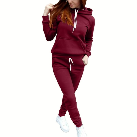 ZyeKqe Sweatsuits for Women Long Sleeve Pullover Hooded Sweatshirts Drawstring Joggers Sweatpants Tracksuits
