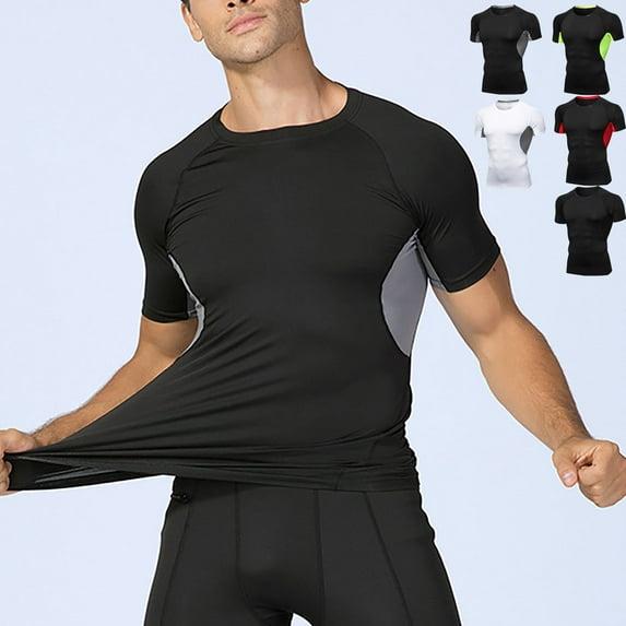ZyeKqe T-Shirt for Men Slim Fitted Running Gym Crewneck Summer Stretchy Quick Drying Sports Basic Tees Tops
