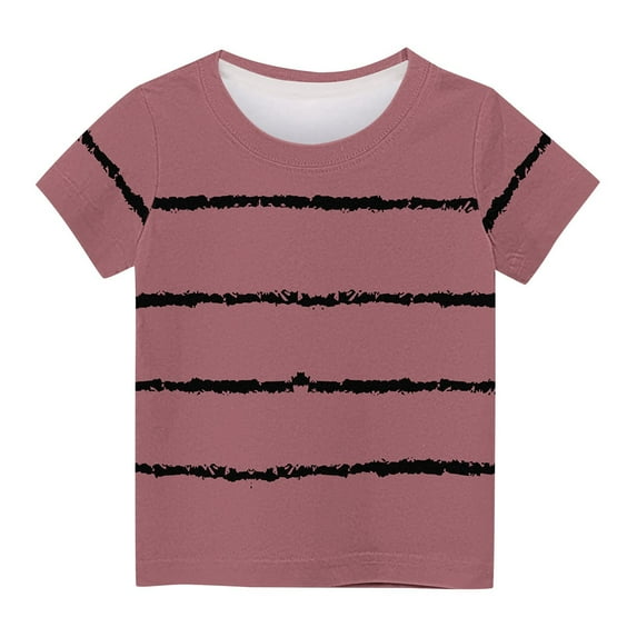 ZyeKqe T Shirts for Kids Short Sleeve Shirt Round Neck Striped Summer Top Loose Fitting Tees