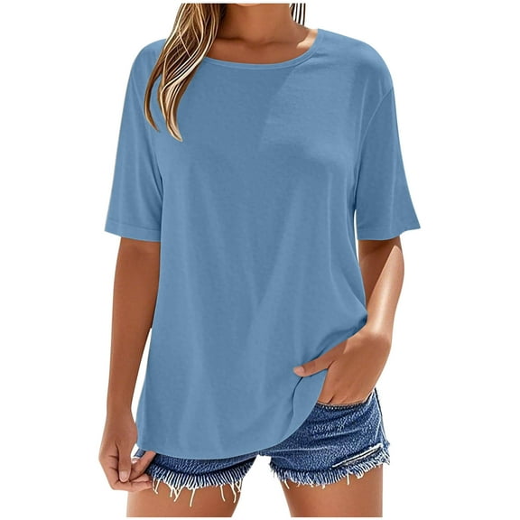 ZyeKqe T-Shirts for Women Casual Summer Half Sleeve Basic Tees Solid Color Loos Fitted Tops S-XXL