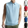 thumbnail image 1 of ZyeKqe Tank Tops for Men Casual Lapel Collared Quarter Buttons Dress Shirts Sleeveless Loose Summer Tops, 1 of 9