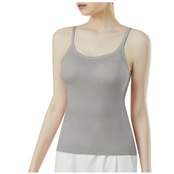 ZyeKqe Tank Tops for Women Built in Bra Spaghetti Strap Camisole Tops Crewneck Sleeveless Undershirts Vest Loungewear