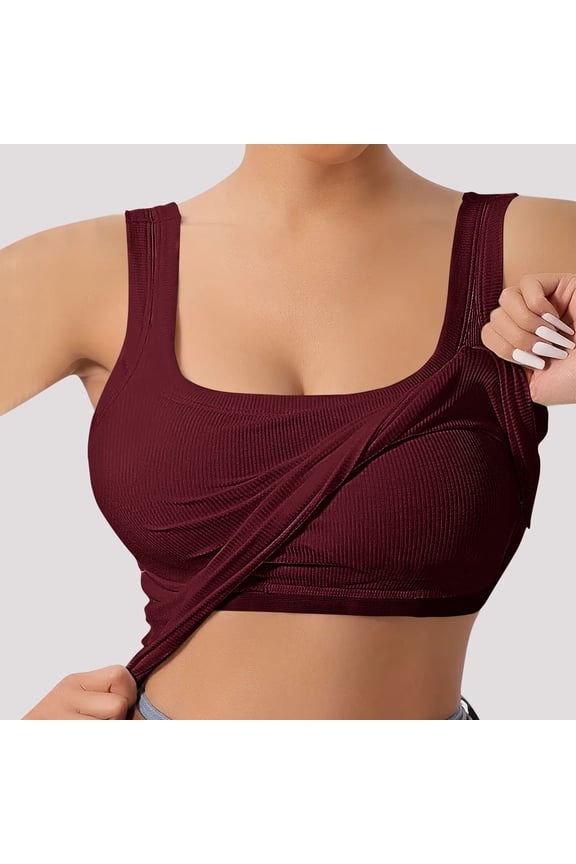 Tank Tops for Women Built in Bra Square Neck Sleeveless Undershirts Ribbed Knit Slim Cami Shirt