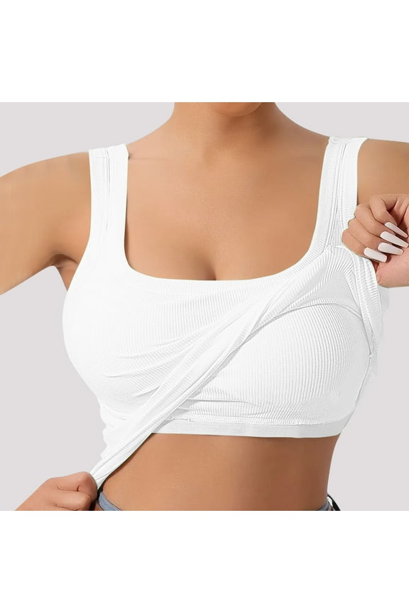 Tank Tops for Women Built in Bra Square Neck Sleeveless Undershirts Ribbed Knit Slim Cami Shirt