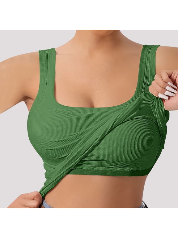 Tank Tops for Women Built in Bra Square Neck Sleeveless Undershirts Ribbed Knit Slim Cami Shirt