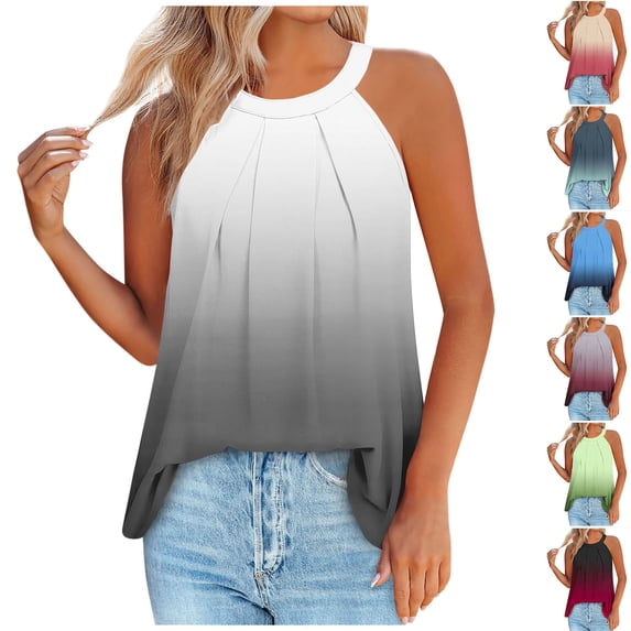ZyeKqe Tank Tops for Women Casual Sleeveless Cami Shirts Solid Color Going out Tops Pleated Blouses