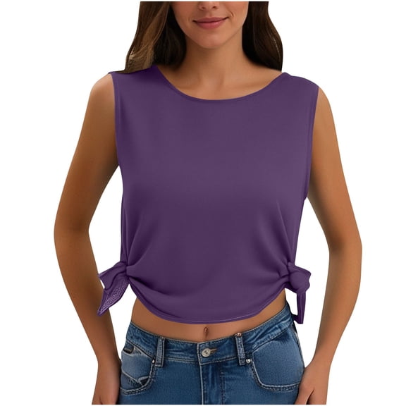 ZyeKqe Tank Tops for Women Casual Sleeveless Shirts Crewneck T Shirts Side Knot Loose Fitted Tops
