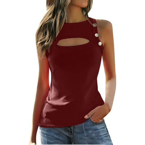 ZyeKqe Tank Tops for Women Cut out Front Sleeveless Shirts Crewneck Loose Fitted Summer Blouses