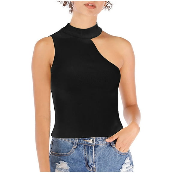 ZyeKqe Tank Tops for Women High Neck Sleeveless Undershirts Ribbed Knit Going out Tops Slim Fitted Basic Tees