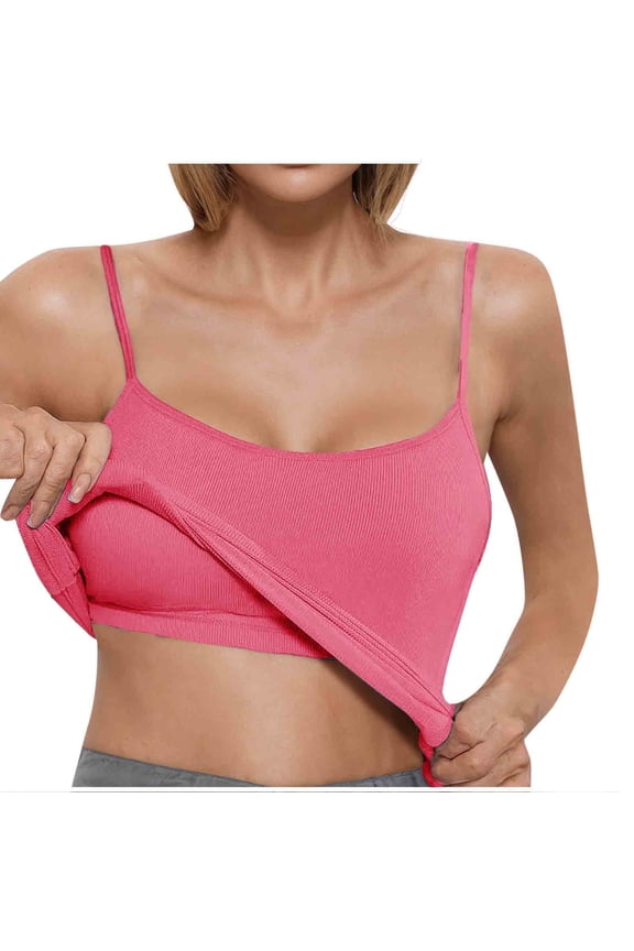 Tank Tops for Women Ribbed Knit Built in Bra Spaghetti Strap Slim Fitted Sleeveless Basic Tees Gym Yoga Camisole Tops