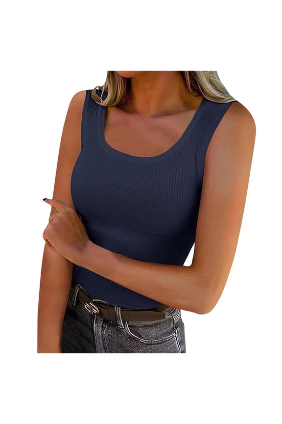 Tank Tops for Women Sleeveless Shirts Scoop Neck Going out Tops Ribbed Knit Slim Fitted Basic Tees