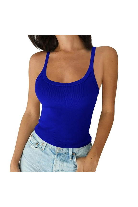 Tank Tops for Women Sleeveless Shirts Scoop Neck Ribbed Knit Stretchy Slim Fitted Cami Shirts