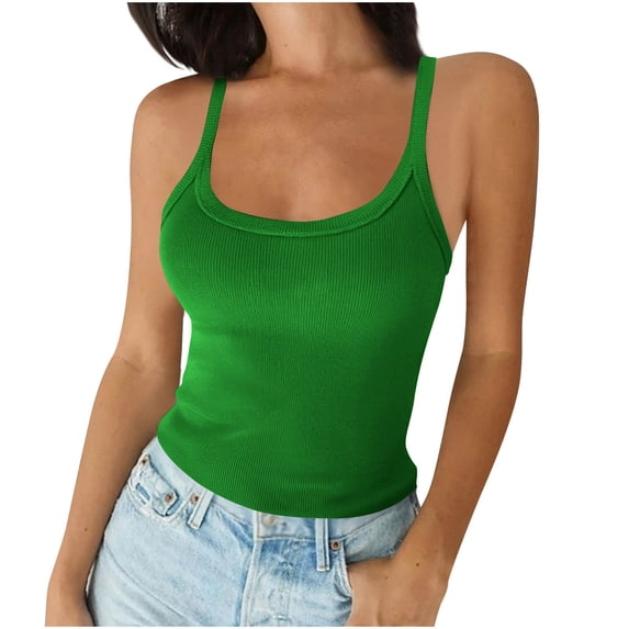 ZyeKqe Tank Tops for Women Sleeveless Shirts Scoop Neck Ribbed Knit Stretchy Slim Fitted Cami Shirts