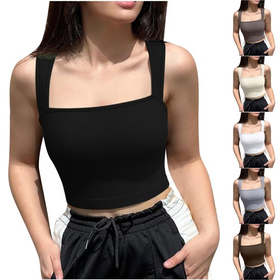 ZyeKqe Tank Tops for Women Square Neck Sleeveless Camisole Tops Casual Going out Tops Stretchy Slim Basic Tees Size S-XL