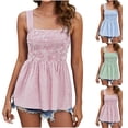 thumbnail image 1 of ZyeKqe Tank Tops for Women Summer Square Neck Sleeveless Shirts Casual Pleated Tunic Top Plaid Dressy Blouses, 1 of 4