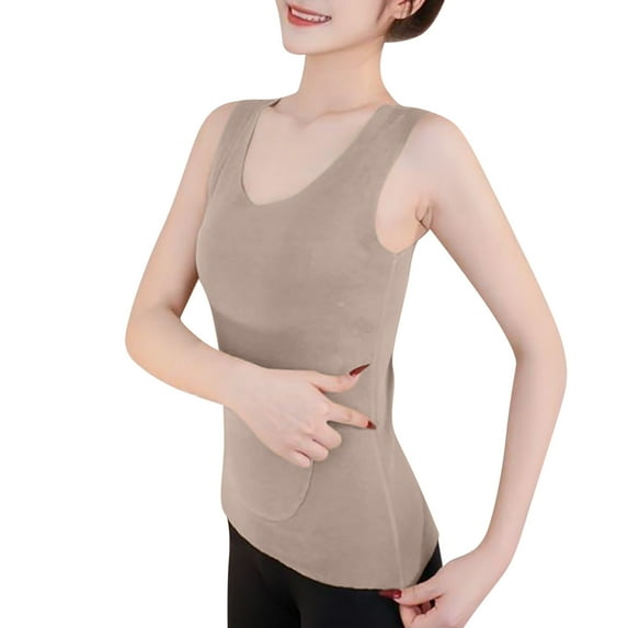 ZyeKqe Thermal Tank Tops for Women Sleeveless Fleece Lined Underwear Tops Scoop Neck Base Layer Vest