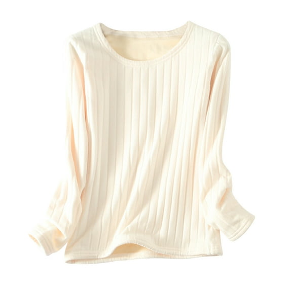 ZyeKqe Thermal Underwear for Women Fleece Lined Tops Solid Color Crew Neck Undershirts for Cold Weather