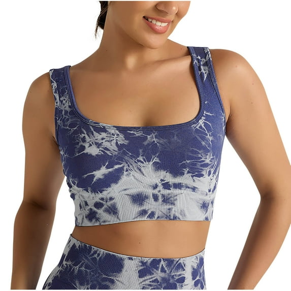 ZyeKqe Tie-Dye Sport Bras for Women Square Neck Wide Strap Workout Yoga Tops Stretchy Crop Tank Top