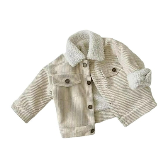 ZyeKqe Toddler Baby Boys Girls Sherpa Lined Jacket Unisex Long Sleeve Button down Outwear Kids Thicken Warm Coat