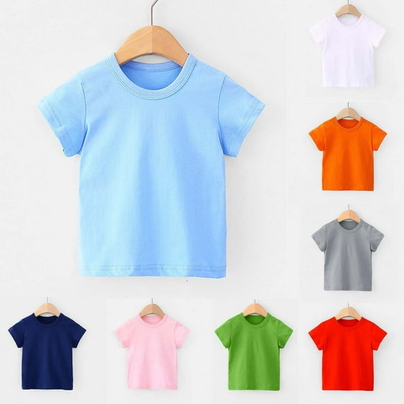 ZyeKqe Toddler Baby Boys Girls T Shirt Short Sleeve Shirts Round Neck Tees Solid Color Top Spring Summer Clothes