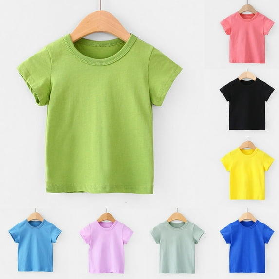 ZyeKqe Toddler Baby Boys Girls T Shirt Short Sleeve Shirts Round Neck Tees Solid Color Top Spring Summer Clothes
