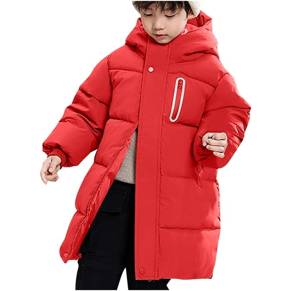 ZyeKqe Toddler Baby Boys Mid-Long Puffer Jackets Long Sleeve Hooded down Coat Full Zip up Thermal Warm Outwear
