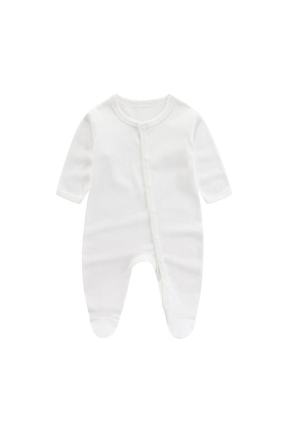 Toddler Baby Cotton Jumpsuits Long Sleeve Rompers Crewneck Button down Bodysuit Solid Color 1 Piece Outfits