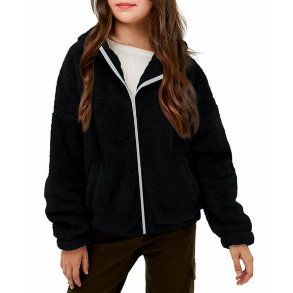 ZyeKqe Toddler Baby Girls Clothes Fuzzy Fleece Hoodie Jackets Long Sleeve Shirts Kids Full Zip Warm Hooded Coat Outwear