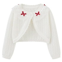ZyeKqe Toddler Baby Girls Knit Cardigans Long Sleeve Floral Lace Cropped Cardigans Kids Hollow out Shrug Cover Up