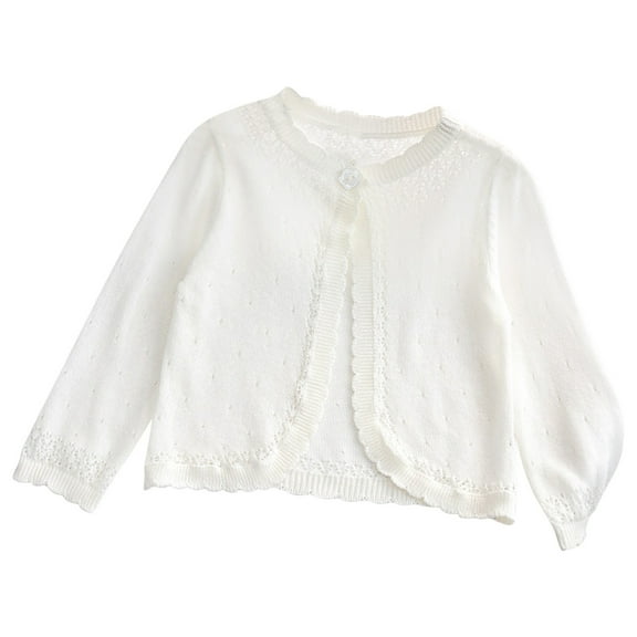 ZyeKqe Toddler Baby Girls Knit Shrugs Little Kids Crewneck Long Sleeve 1 Button Cardigan Sweater 1-8years