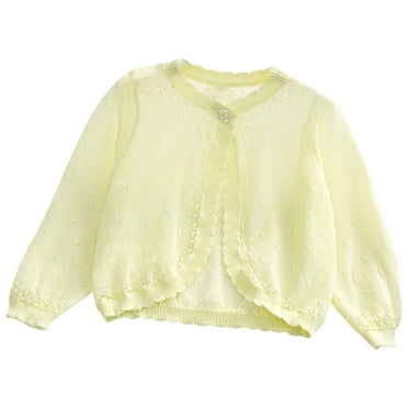 ZyeKqe Toddler Baby Girls Knit Shrugs Little Kids Crewneck Long Sleeve 1 Button Cardigan Sweater 1-8years
