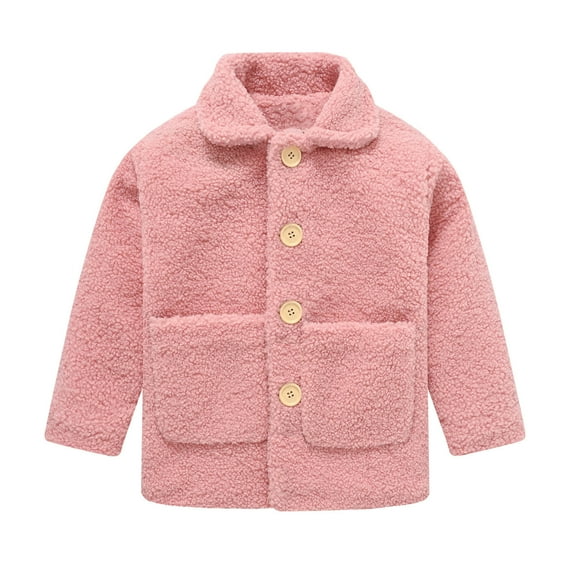 ZyeKqe Toddler Baby Girls Long Coat Kids Winter Fuzzy Fleece Jacket Button down Thicken Warm Outwear